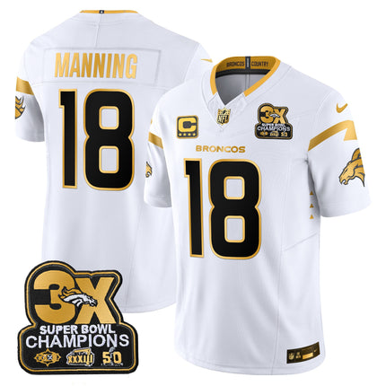 Men's Denver Broncos 3-Time Champions Patch Gold Vapor Limited Jersey - All Stitched