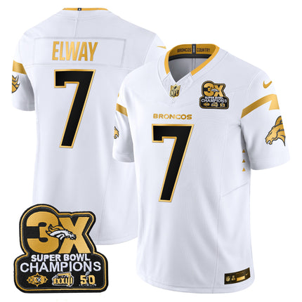 Men's Denver Broncos 3-Time Champions Patch Gold Vapor Limited Jersey - All Stitched