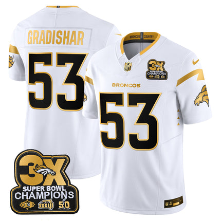 Men's Denver Broncos 3-Time Champions Patch Gold Vapor Limited Jersey - All Stitched