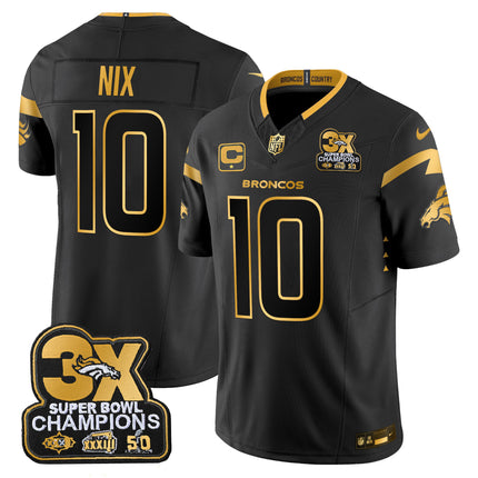 Men's Denver Broncos 3-Time Champions Patch Gold Vapor Limited Jersey - All Stitched