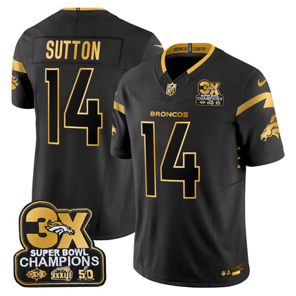 Men's Denver Broncos 3-Time Champions Patch Gold Vapor Limited Jersey - All Stitched