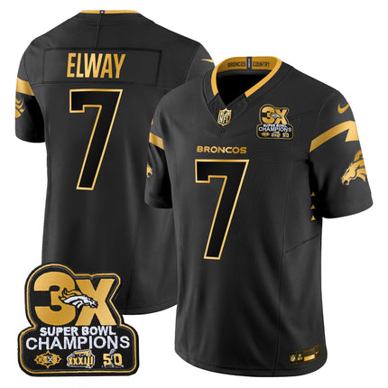 Men's Denver Broncos 3-Time Champions Patch Gold Vapor Limited Jersey - All Stitched