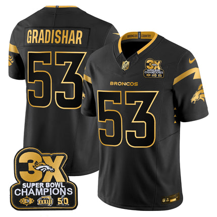 Men's Denver Broncos 3-Time Champions Patch Gold Vapor Limited Jersey - All Stitched
