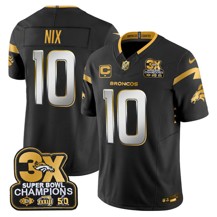 Men's Denver Broncos 3-Time Champions Patch Gold Vapor Limited Jersey - All Stitched