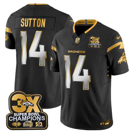Men's Denver Broncos 3-Time Champions Patch Gold Vapor Limited Jersey - All Stitched
