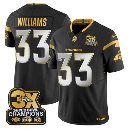 Men's Denver Broncos 3-Time Champions Patch Gold Vapor Limited Jersey - All Stitched