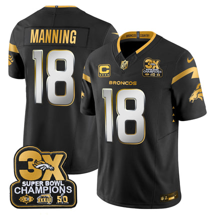 Men's Denver Broncos 3-Time Champions Patch Gold Vapor Limited Jersey - All Stitched