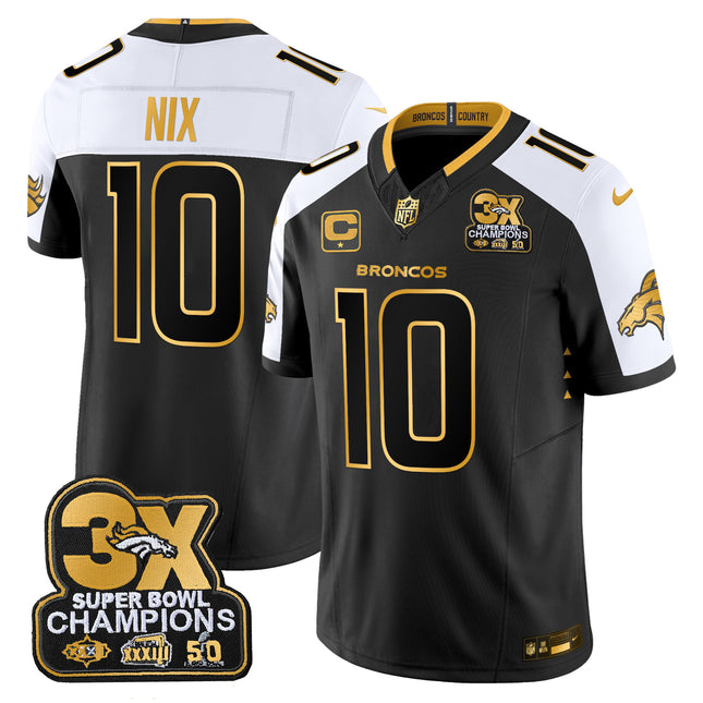 Men's Denver Broncos 3-Time Champions Patch Gold Vapor Limited Jersey - All Stitched