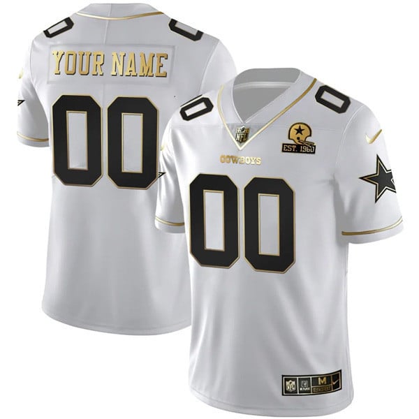 Dallas Cowboys Custom Name and Number White Gold Jersey – All Stitched