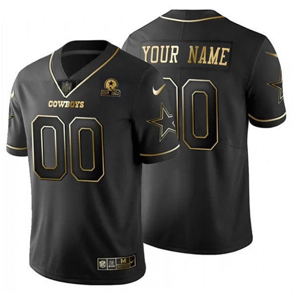 Dallas Cowboys Custom Name and Number Black Gold Jersey – All Stitched