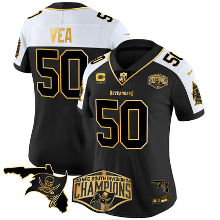 Women's Buccaneers 2024 NFC South Division Champions Patch Gold Vapor Limited Jersey - All Stitched