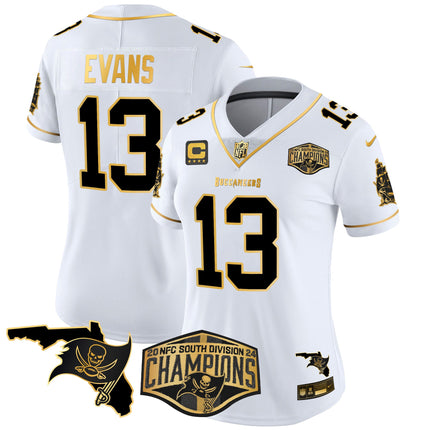 Women's Buccaneers 2024 NFC South Division Champions Patch Gold Vapor Limited Jersey - All Stitched