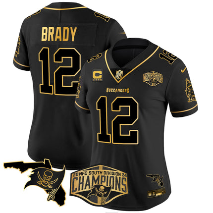 Women's Buccaneers 2024 NFC South Division Champions Patch Gold Vapor Limited Jersey - All Stitched