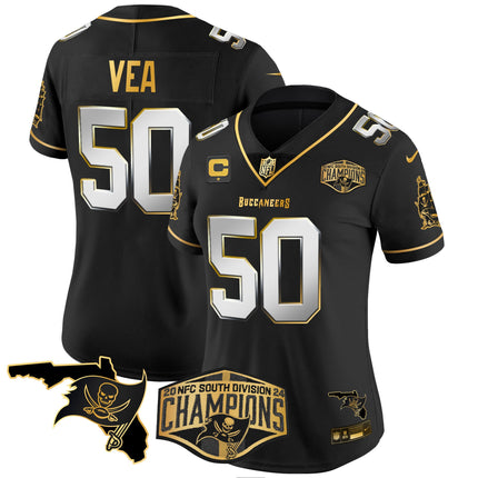 Women's Buccaneers 2024 NFC South Division Champions Patch Gold Vapor Limited Jersey - All Stitched