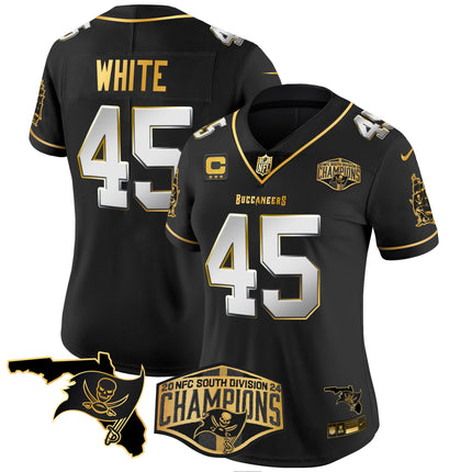 Women's Buccaneers 2024 NFC South Division Champions Patch Gold Vapor Limited Jersey - All Stitched