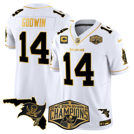 Men's Buccaneers 2024 NFC South Division Champions Patch Gold Vapor Limited Jersey - All Stitched