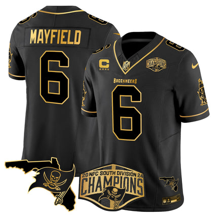 Men's Buccaneers 2024 NFC South Division Champions Patch Gold Vapor Limited Jersey - All Stitched