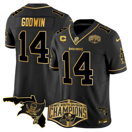 Men's Buccaneers 2024 NFC South Division Champions Patch Gold Vapor Limited Jersey - All Stitched