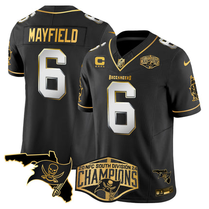 Men's Buccaneers 2024 NFC South Division Champions Patch Gold Vapor Limited Jersey - All Stitched