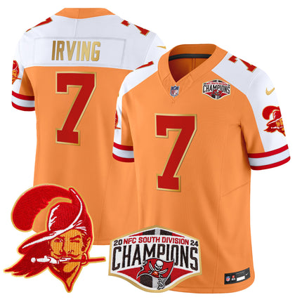 Men's Buccaneers Creamsicle 2024 NFC South Division Champions Patch Gold Trim Vapor Limited Jersey - All Stitched