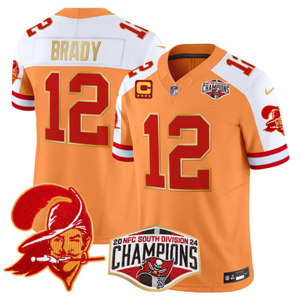 Men's Buccaneers Creamsicle 2024 NFC South Division Champions Patch Gold Trim Vapor Limited Jersey - All Stitched