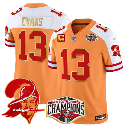 Men's Buccaneers Creamsicle 2024 NFC South Division Champions Patch Gold Trim Vapor Limited Jersey - All Stitched
