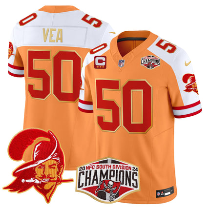 Men's Buccaneers Creamsicle 2024 NFC South Division Champions Patch Gold Trim Vapor Limited Jersey - All Stitched