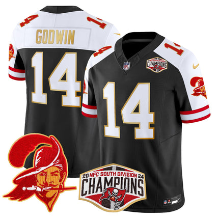 Men's Buccaneers Creamsicle 2024 NFC South Division Champions Patch Gold Trim Vapor Limited Jersey - All Stitched