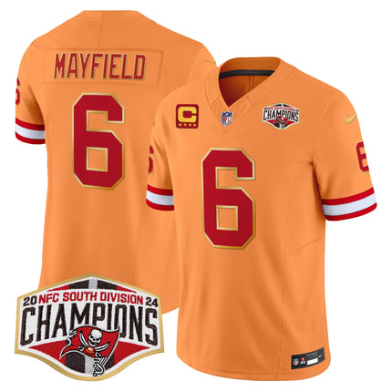 Men's Buccaneers Creamsicle 2024 NFC South Division Champions Patch Gold Trim Vapor Limited Jersey - All Stitched