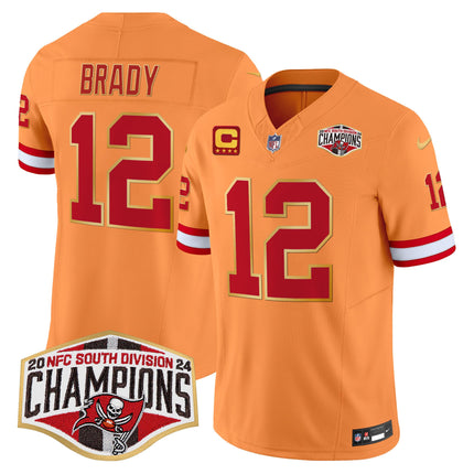 Men's Buccaneers Creamsicle 2024 NFC South Division Champions Patch Gold Trim Vapor Limited Jersey - All Stitched