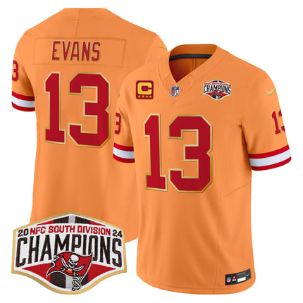 Men's Buccaneers Creamsicle 2024 NFC South Division Champions Patch Gold Trim Vapor Limited Jersey - All Stitched
