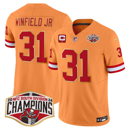 Men's Buccaneers Creamsicle 2024 NFC South Division Champions Patch Gold Trim Vapor Limited Jersey - All Stitched
