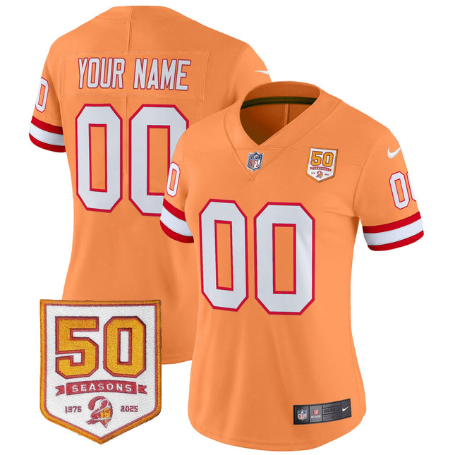 Tampa Bay Buccaneers Throwback 50th Season Patch Vapor Limited Custom Jersey - All Stitched