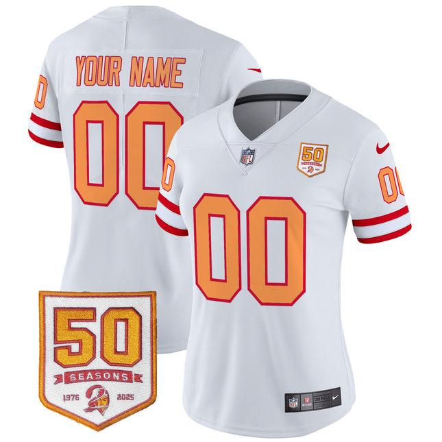 Tampa Bay Buccaneers Throwback 50th Season Patch Vapor Limited Custom Jersey - All Stitched
