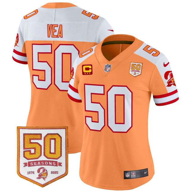 Women's Tampa Bay Buccaneers Throwback 50th Season Patch Vapor Limited Jersey - All Stitched