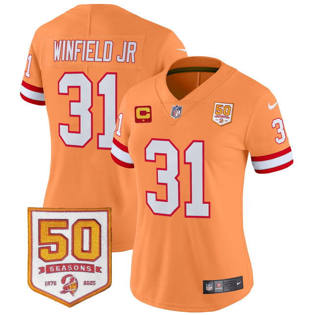 Women's Tampa Bay Buccaneers Throwback 50th Season Patch Vapor Limited Jersey - All Stitched