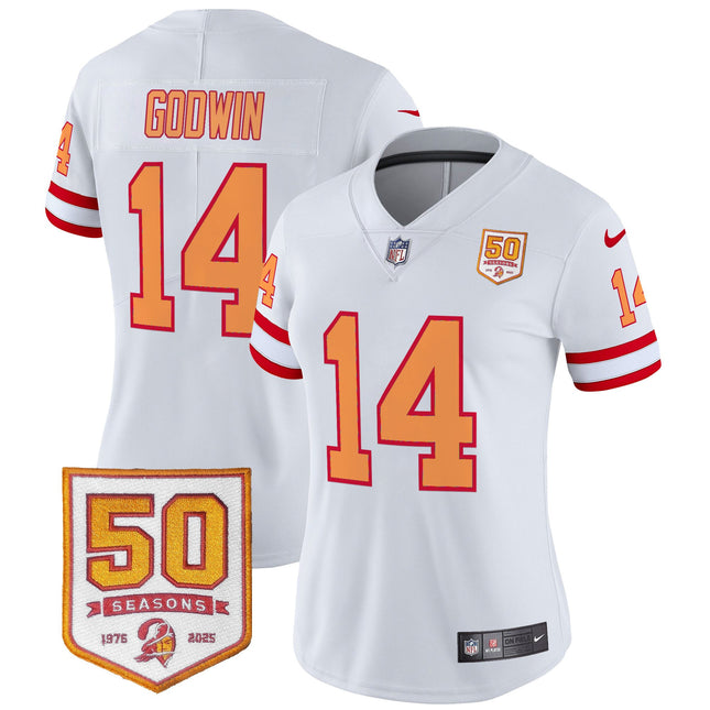 Women's Tampa Bay Buccaneers Throwback 50th Season Patch Vapor Limited Jersey - All Stitched