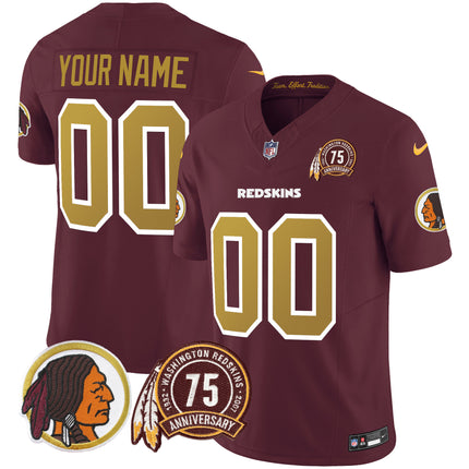 Custom Gender/Name Washington Redskins 75th Patch Throwback Vapor Limited Jersey V2 - All Stitched