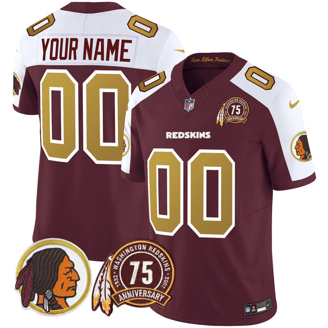 Custom Gender/Name Washington Redskins 75th Patch Throwback Vapor Limited Jersey V2 - All Stitched