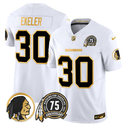 Men's Washington Redskins 75th Patch Throwback Gold Vapor Limited Jersey - All Stitched