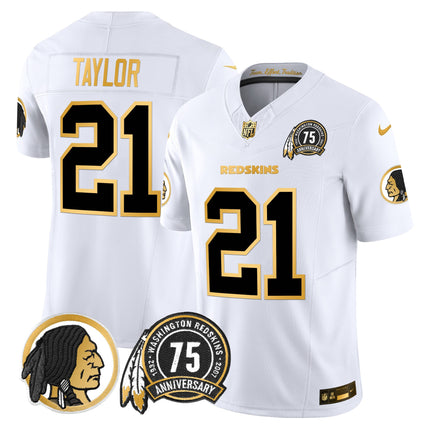Men's Washington Redskins 75th Patch Throwback Gold Vapor Limited Jersey - All Stitched
