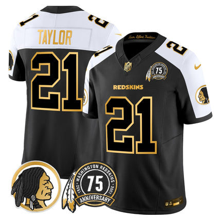 Men's Washington Redskins 75th Patch Throwback Gold Vapor Limited Jersey - All Stitched