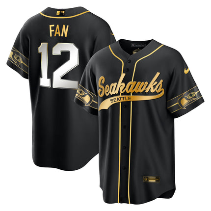 Men's Seahawks Throwback & Gold Cool Base Jersey V2 - All Stitched