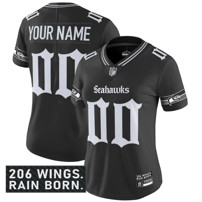 Seattle Seahawks 'Gothic Rain City Shadows Edition' Vapor Limited Custom Jersey - All Stitched