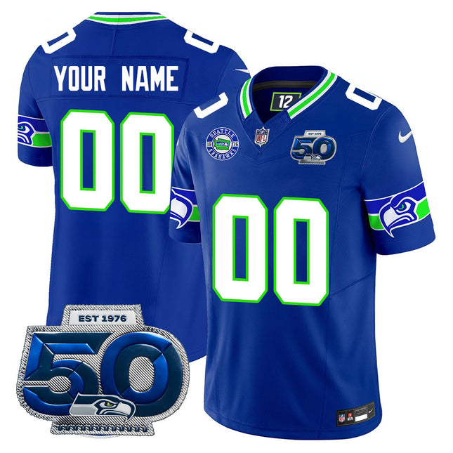 Custom Gender/Name Seattle Seahawks 50th Season Vapor Limited Jersey - All Stitched