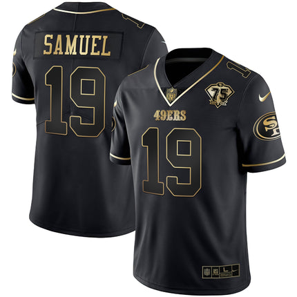 Men's 49ers 75th Anniversary Patch White Gold & Black Gold - All Stitched