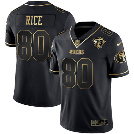 Men's 49ers 75th Anniversary Patch White Gold & Black Gold - All Stitched
