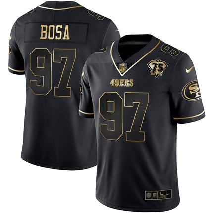 Men's 49ers 75th Anniversary Patch White Gold & Black Gold - All Stitched
