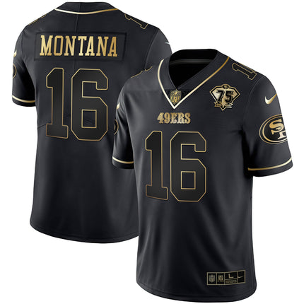 Men's 49ers 75th Anniversary Patch White Gold & Black Gold - All Stitched