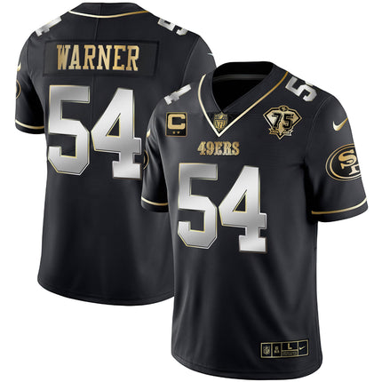 Men's 49ers 75th Anniversary Patch White Gold & Black Gold - All Stitched